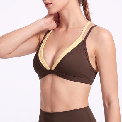 Layered V Neck Sports Bra Double Strap Workout Top