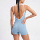 Cami Strap Active Romper Square Neck Open Back Workout Yoga One Piece Shorts Jumpsuit