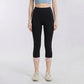 High Waist Capri Leggings with Folded Cuff Hem Wide Waistband Smooth Stretch Yoga Pants