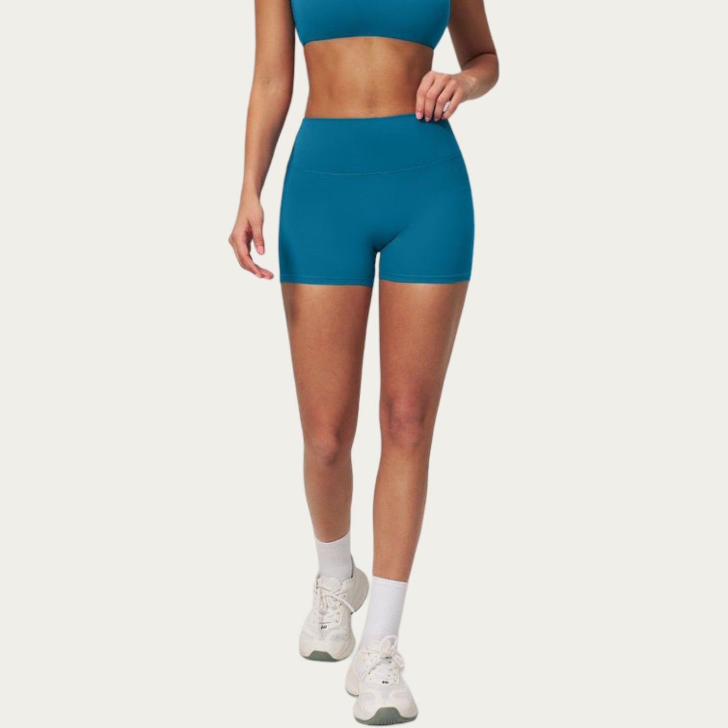 High Waist Mini Biker Shorts with Smooth Stretch Fabric and Seam Detail