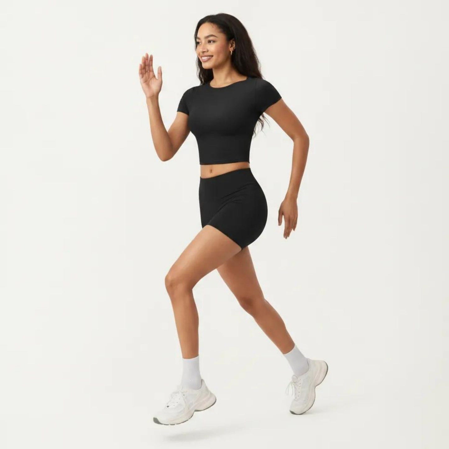 Short Sleeve Cropped Active Top with Crew Neck and Smooth Stretch Fit