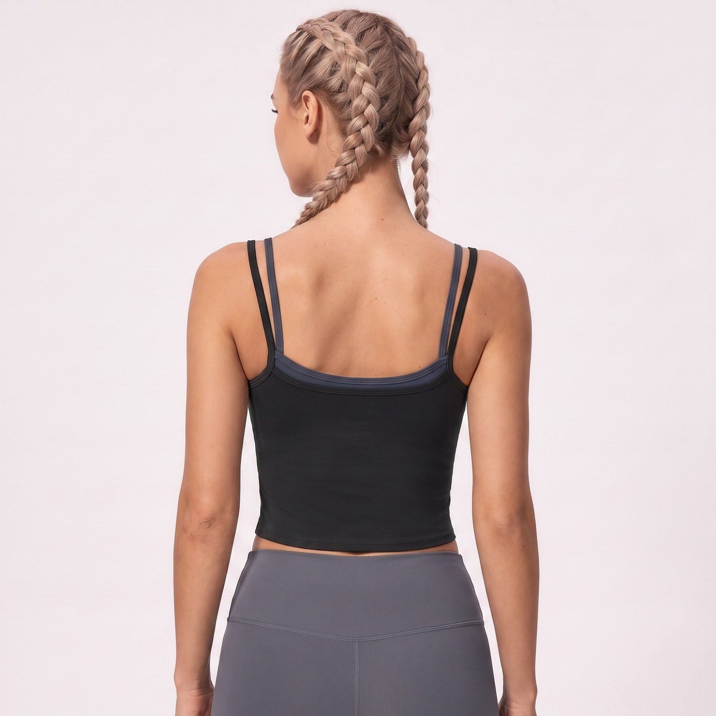 Double Strap Workout Tank Square Neck Fitted Crop Top