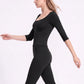 Scoop Neck 3/4 Sleeve Fitted Workout Top