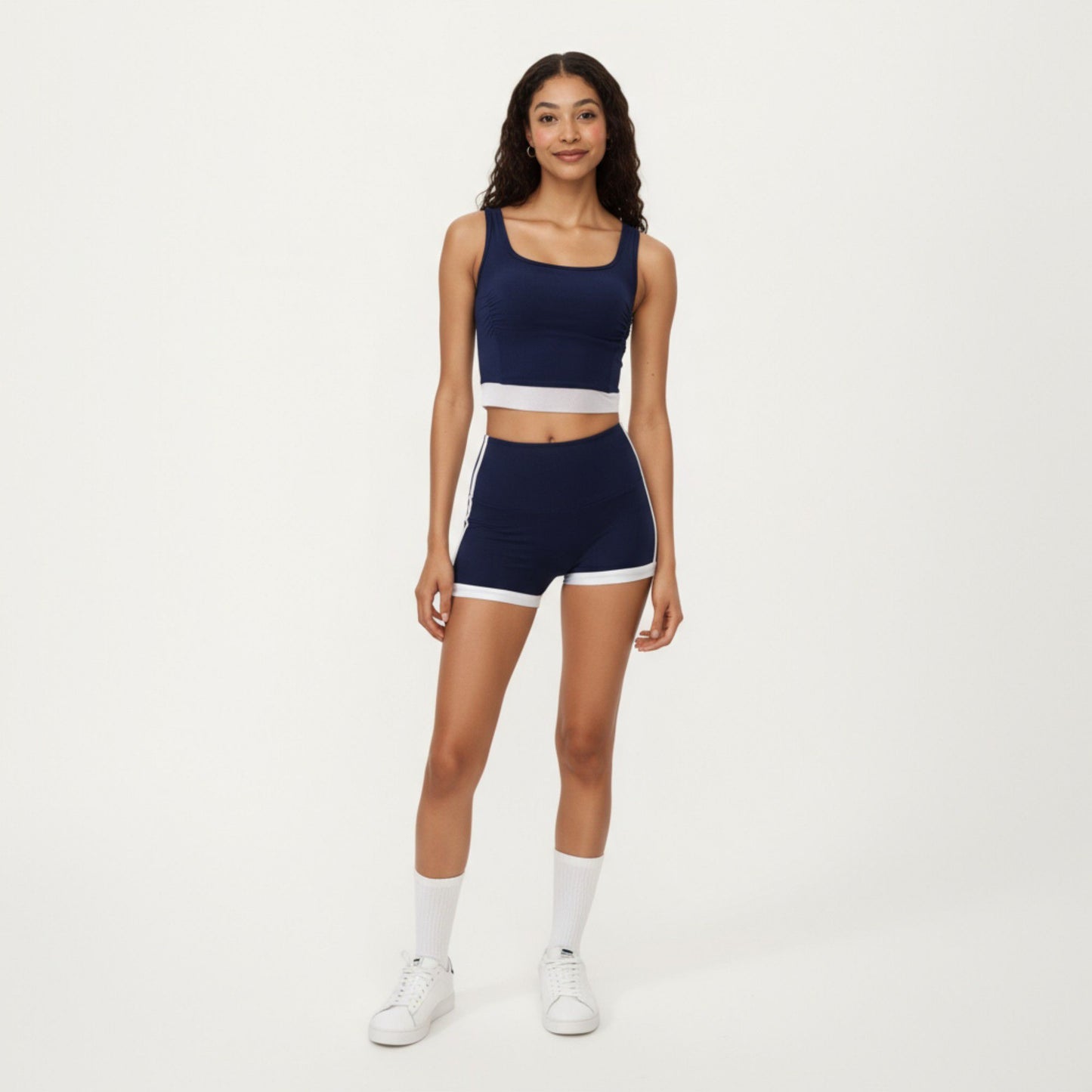 Square Neck Cropped Active Tank Top with Contrast Elastic Hem