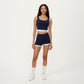 Square Neck Cropped Active Tank Top with Contrast Elastic Hem