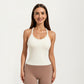 Fitted Strappy Back Tank Top with Scoop Neck and Cross Back Design