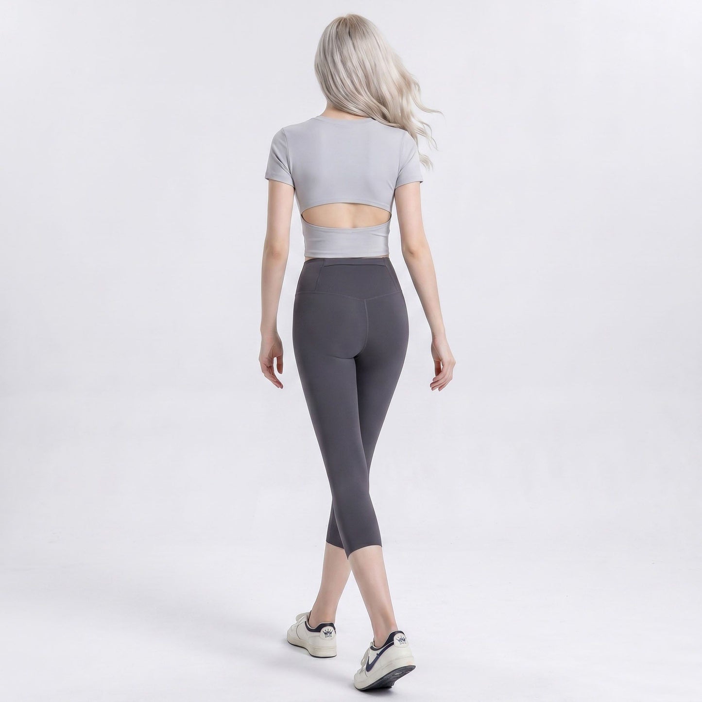 High Waist Capri Leggings with Wide Waistband Smooth Stretch Pull On Yoga Active Pants
