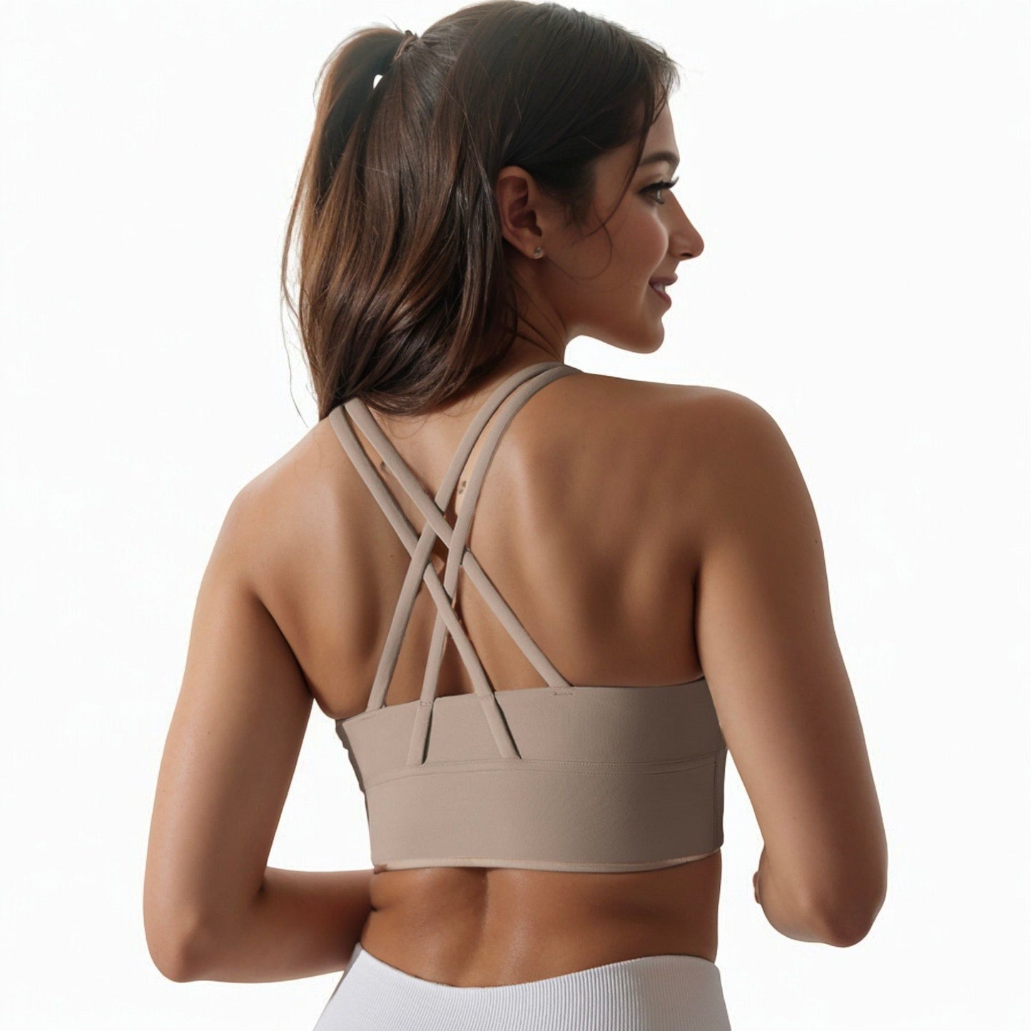 Scoop Neck Stretchy Cropped Banded Criss Cross Back Sports Bra