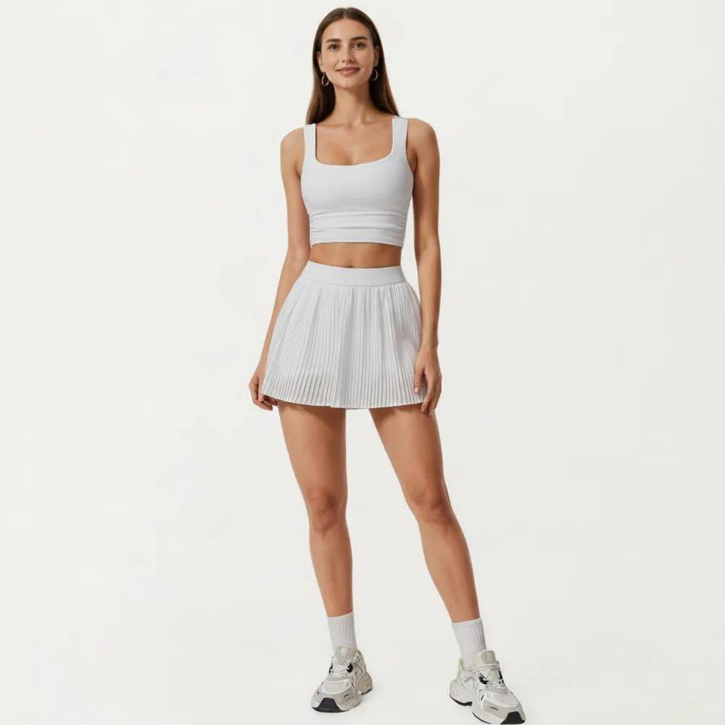 Pleated Athletic Skort with Built-In Shorts and Side Pocket