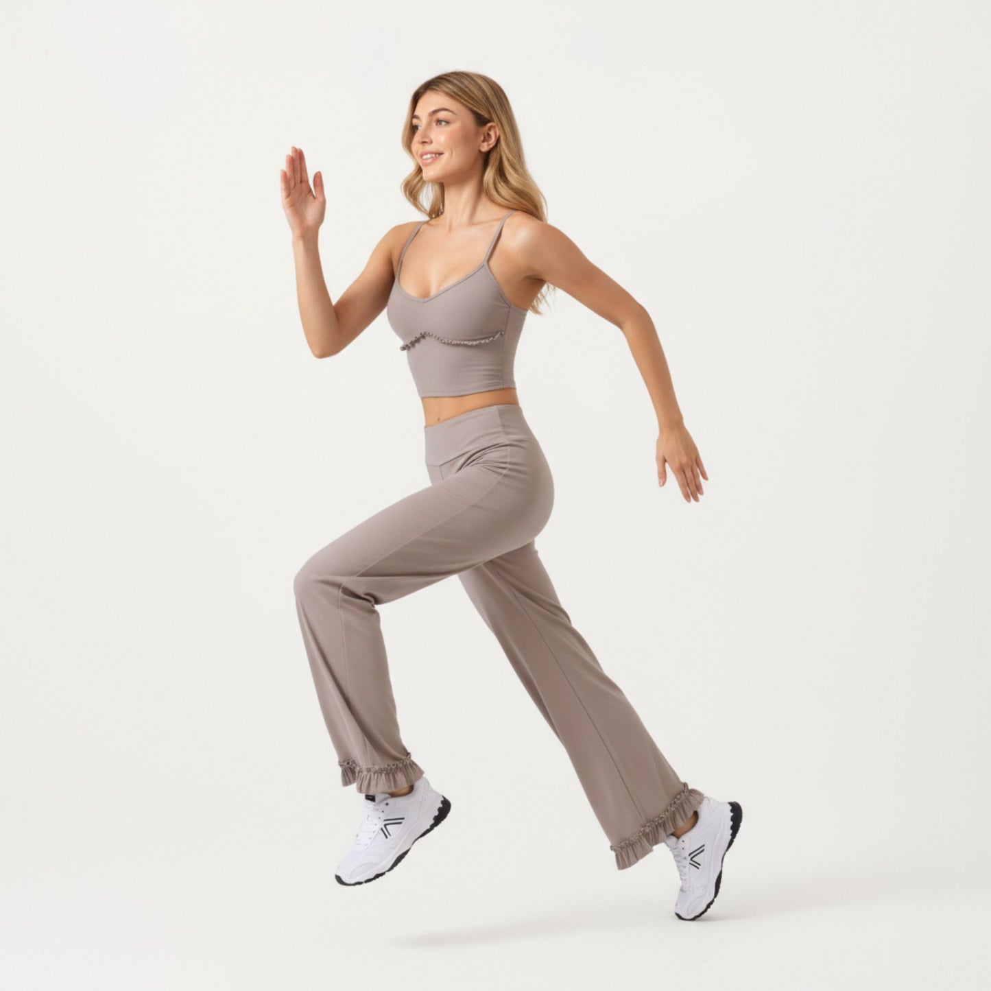 High Waist Wide Leg Sweatpants with Ruffle Hem Detail