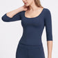 Scoop Neck 3/4 Sleeve Fitted Workout Top