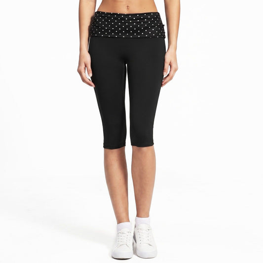 Polka Dot Foldover Waist Capri Leggings Fitted Cropped Yoga Pants for Gym Workouts Dance