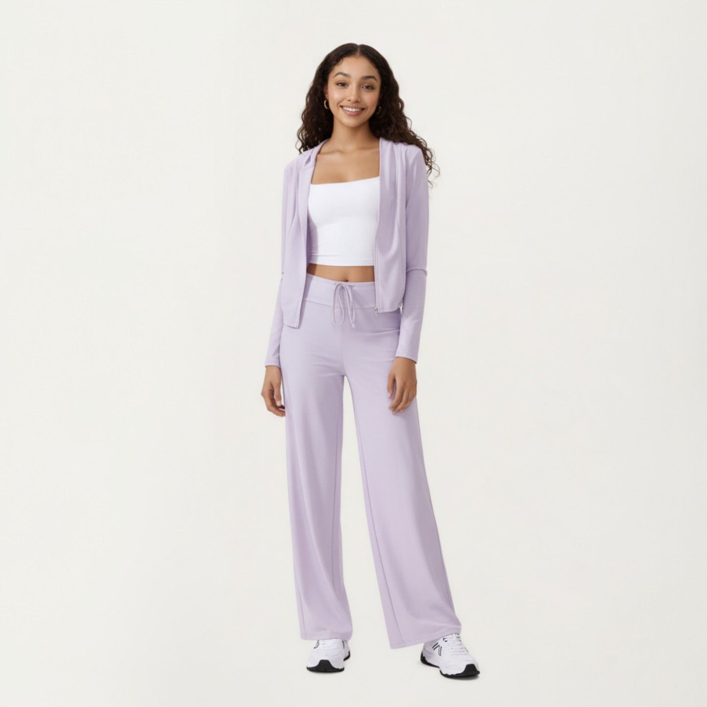 High Waist Wide Leg Sweatpants with Drawstring Waistband