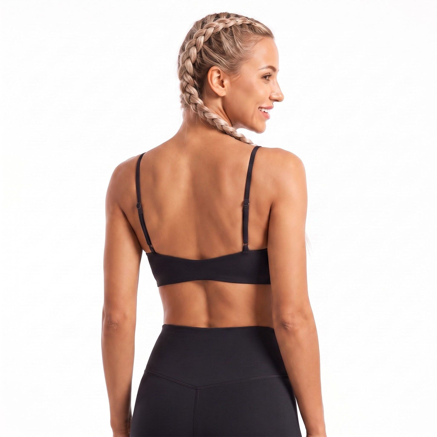 V Neck Sports Bra with Slim Straps Fitted Workout Top for Yoga Running Gym Training