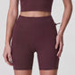 High Waist Ribbed Biker Shorts with Side Pocket and Adjustable Drawcord Detail
