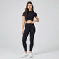 Short Sleeve Twist Front Crop Workout Top Crew Neck Yoga Activewear T Shirt