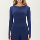Seamless Long Sleeve Cropped Top with Thumbhole Cuffs and Fitted Waistband