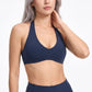 Halter Sports Bra Scoop Neck Open Back Workout Top