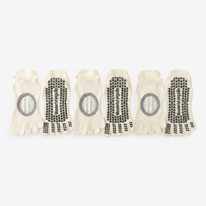 Cotton Pilates Yoga Socks with Grip, Five-Toe Design 3 Pack