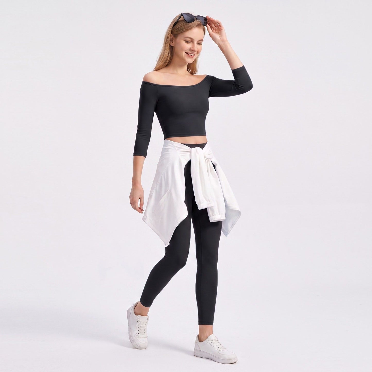 Off Shoulder 3/4 Sleeve Crop Workout Top
