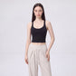 Cropped Yoga Tank Top with Built In Padding Scoop Neck Wide Strap Fitted Activewear Top