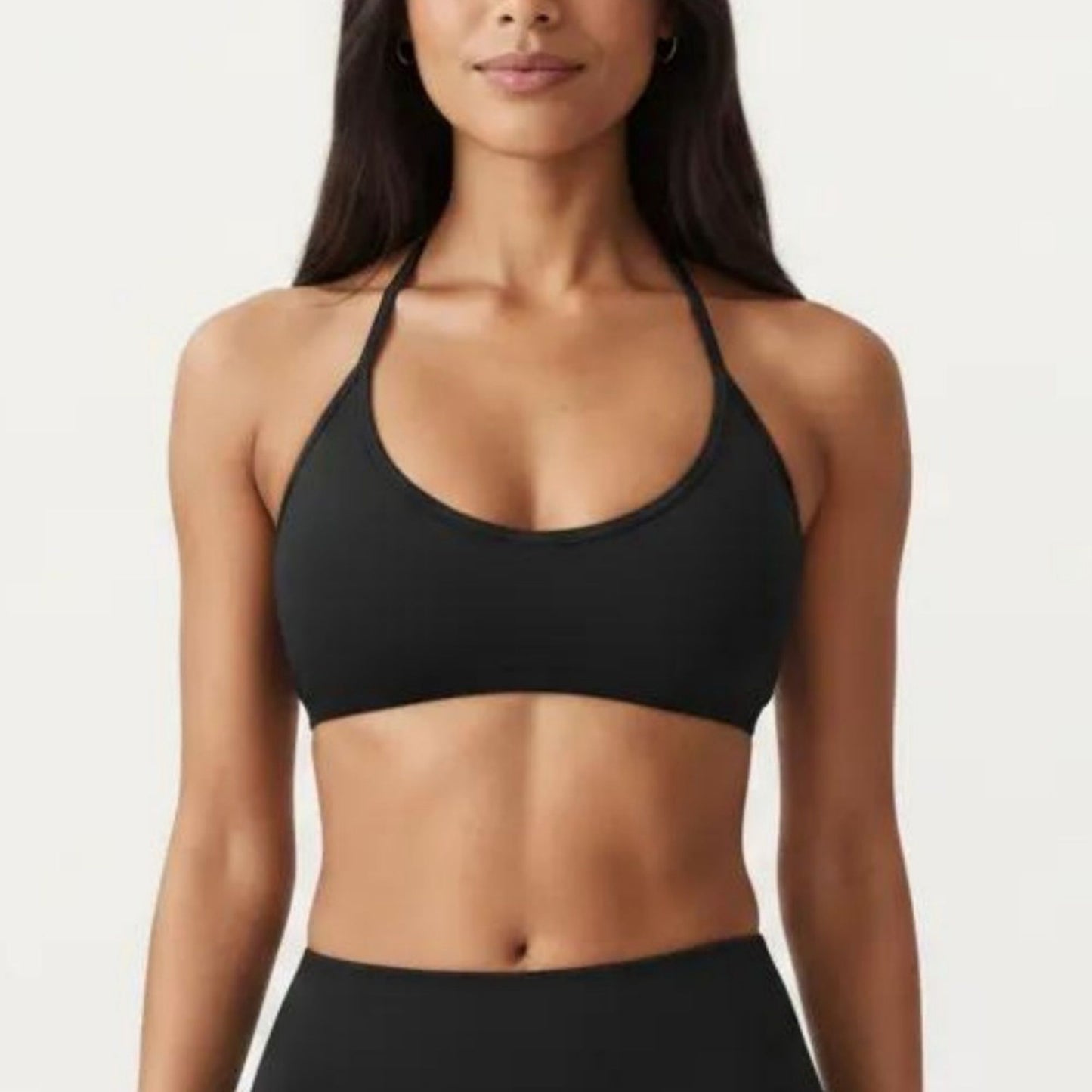 Halter Sports Bra with Open Back and Smooth Stretch Athletic Fit