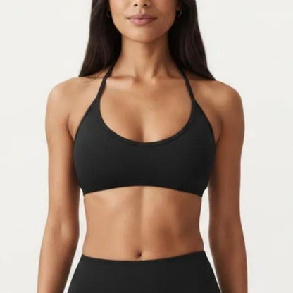Halter Sports Bra with Open Back and Smooth Stretch Athletic Fit