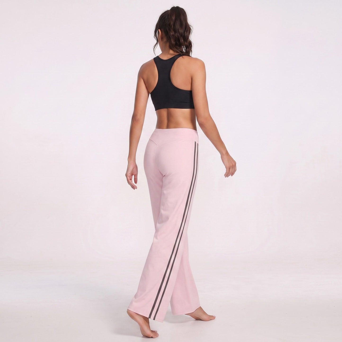 High Waist Wide Leg Workout Pants with Contrast Side Stripes