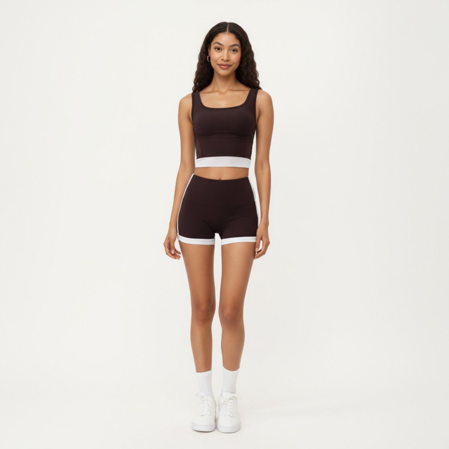 Square Neck Cropped Active Tank Top with Contrast Elastic Hem