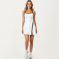 Athletic Dress with Racerback Top Built-In Shorts Contrast Trim Pleated Skirt