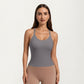 Fitted Strappy Back Tank Top with Scoop Neck and Cross Back Design