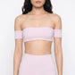 Off Shoulder Bandeau Sports Bra with Arm Strap Detail Smooth Stretch Active Top and Minimal Cropped Fit