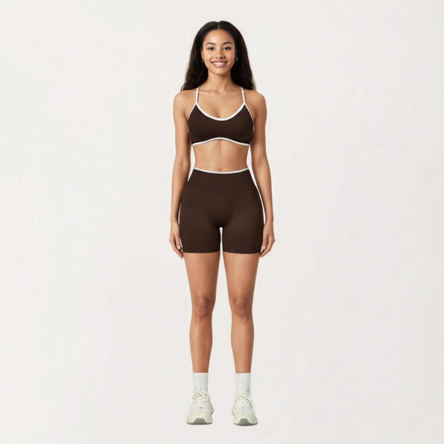 Contrast Trim Scoop Neck Sports Bra with Adjustable Spaghetti Straps