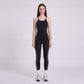 Sleeveless One Piece Active Jumpsuit with Contrast Piping Scoop Neck and Full Length Legging Fit