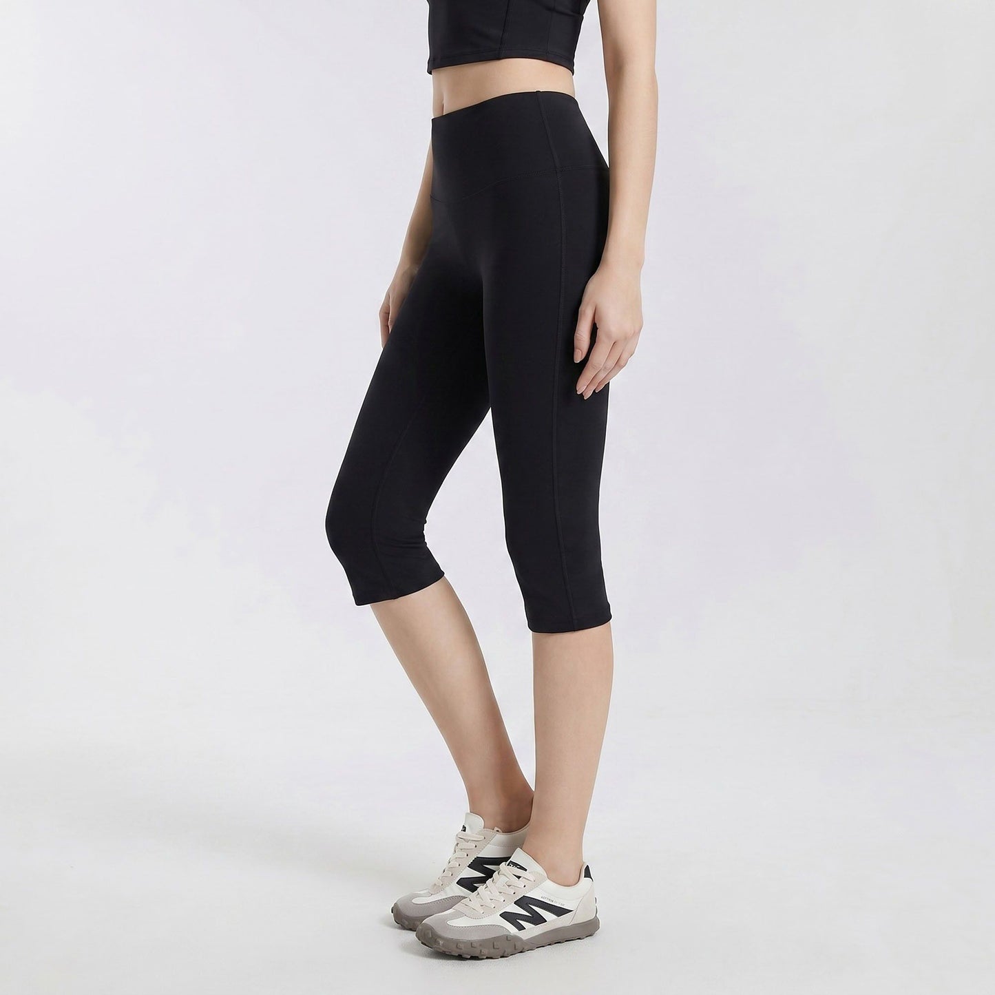 High Waist Capri Leggings with Wide Waistband Smooth Stretch Pull On Workout Yoga Pants