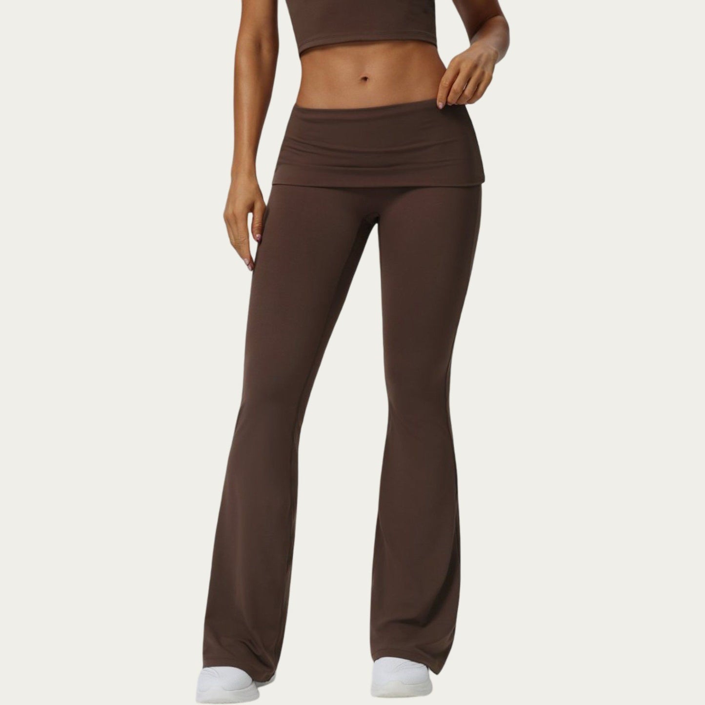 Foldover Waist Flare Leggings with Smooth Stretch Knit Fabric