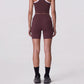 High Waist Ribbed Biker Shorts with Side Pocket and Adjustable Drawcord Detail