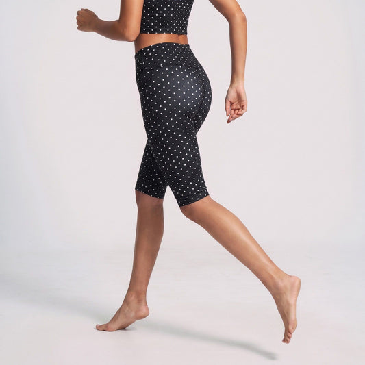 Polka Dot Foldover Waist Capri Leggings Fitted Cropped Yoga Pants for Dance Gym Workouts