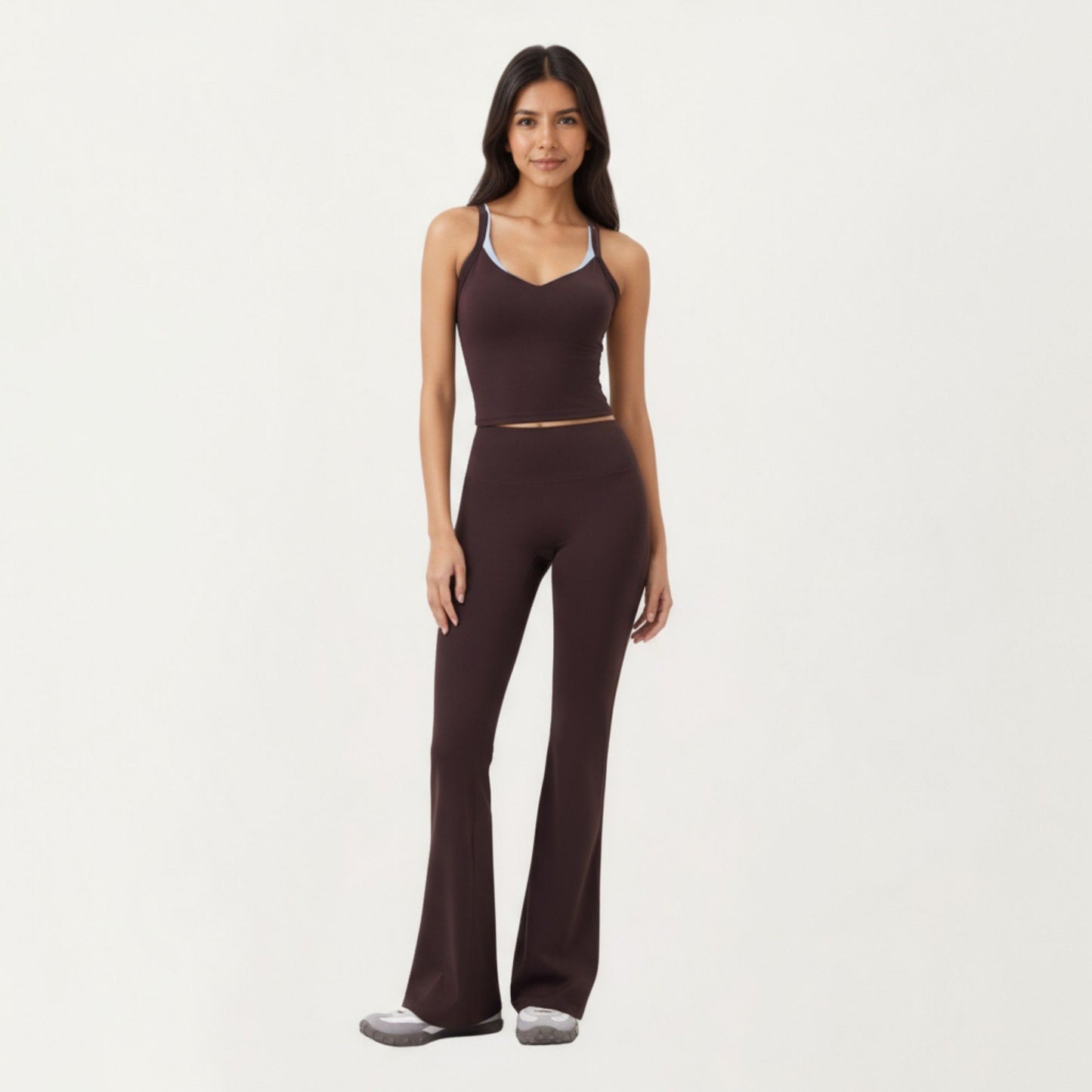 V-Neck Cropped Active Tank Top with Double Shoulder Straps