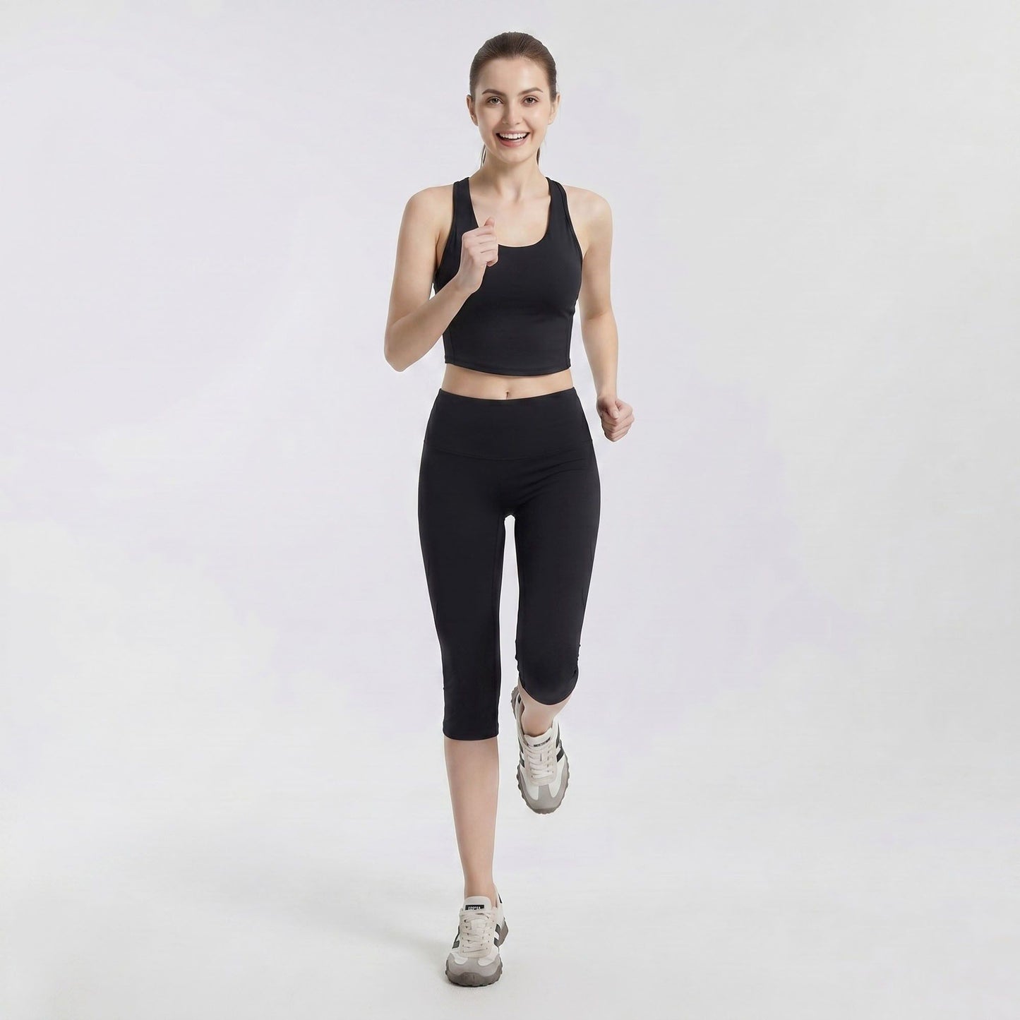 High Waist Capri Leggings with Wide Waistband Smooth Stretch Pull On Workout Yoga Pants