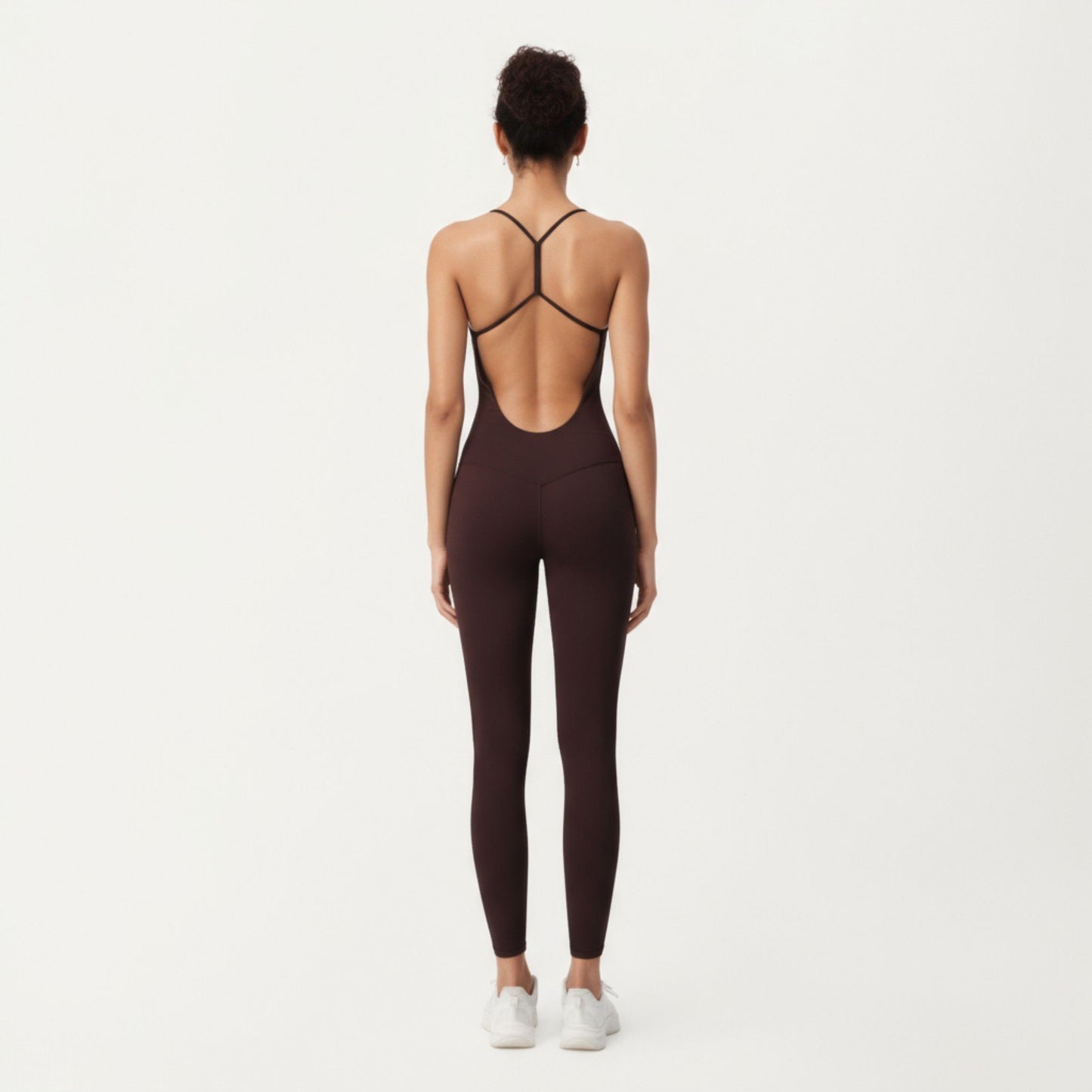 Scoop Neck Full-Length Activewear Bodysuit with Spaghetti Straps