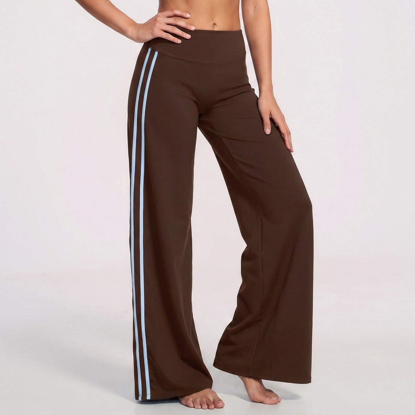 High Waist Wide Leg Workout Pants with Contrast Side Stripes