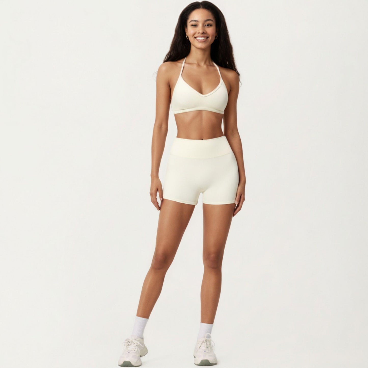 Halter Sports Bra with V Neckline and Smooth Stretch Fit