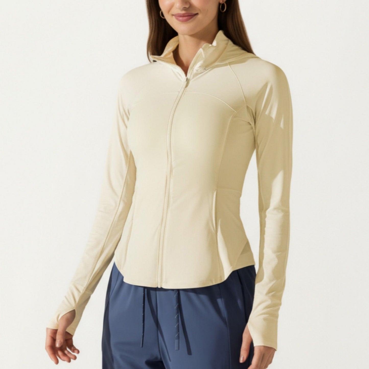 Full Zip Long Sleeve Active Jacket with Fitted Silhouette and High Neck