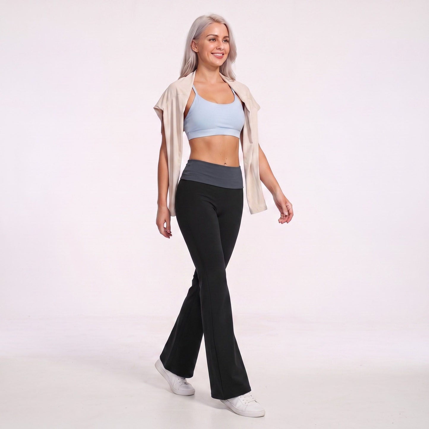 Foldover Waist Flare Yoga Pants Stretch Workout Pants