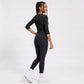 Elbow Sleeve Workout Top Crew Neck Fitted Crop Yoga Activewear Shirt