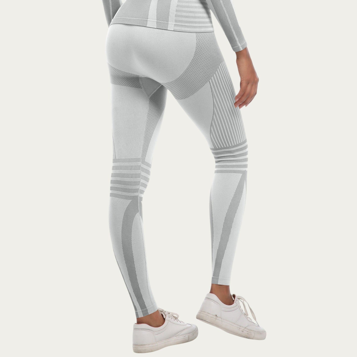 Seamless High Waist Ribbed Leggings with Sculpting Contour Panels and Compression Fit
