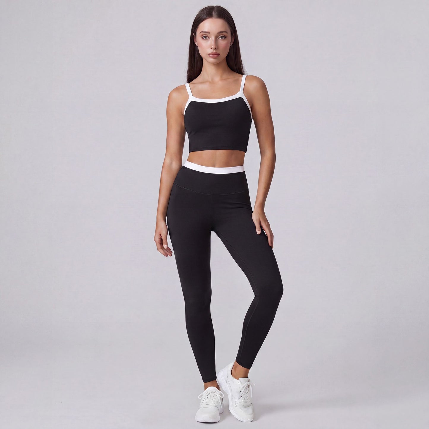 High Waist Contrast Waistband Full Length Active Leggings for Workouts and Everyday Wear