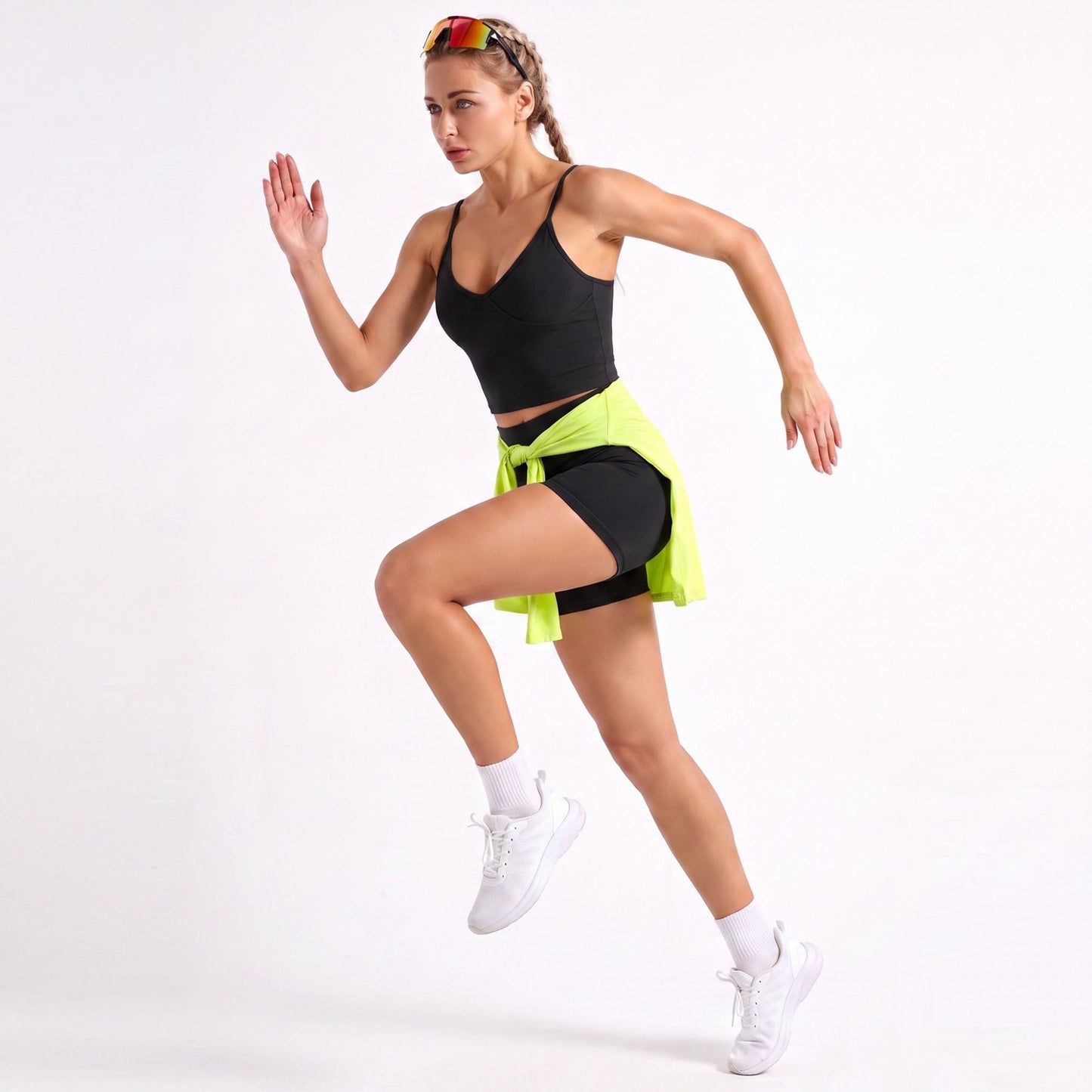 V Neck Longline Sports Bra Adjustable Strap Workout Crop Top