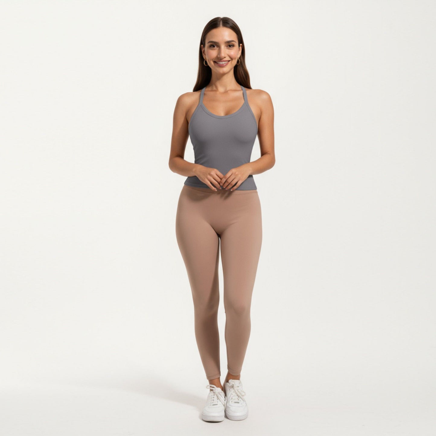 Fitted Strappy Back Tank Top with Scoop Neck and Cross Back Design